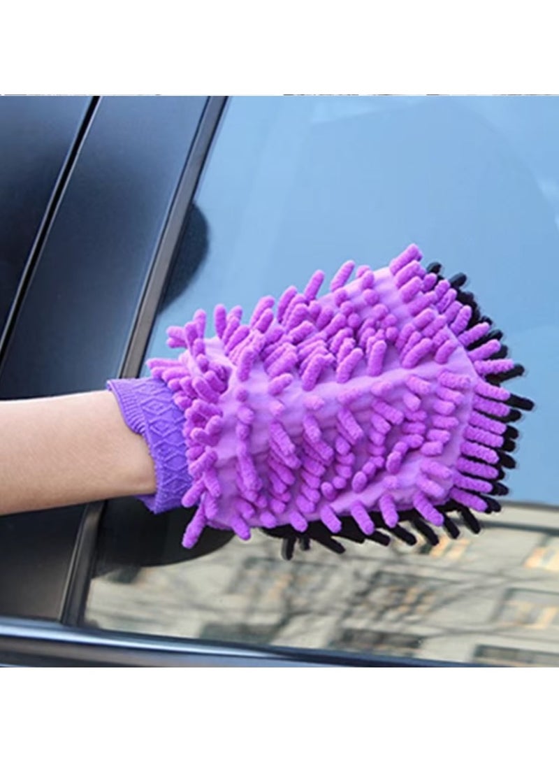 قفاز غسيل السيارات، قفاز مايكروفايبر لتنظيف و تمسيح السيارة، قفاز لتمسيح و تنظيف و غسيل الأسطح و الزجاج، قفاز منشفة مايكروفايبر متعدد الاستخدامات - لون بنفسجي - Image 4